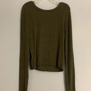 Olive green tight long sleeve with ruffled edges